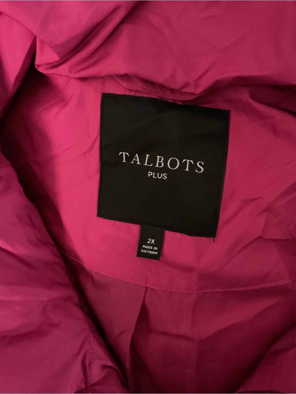 NWOT Talbots Quilted Puffer Jacket in Deep Fuchsia P:28” L:32.5” - Picture 5 of 6